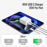 USB PD 40 Dual Port with 6ft and 10ft White USB-C to USB-C Cables