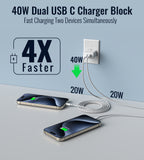 USB PD 40 Dual Port with 6ft and 10ft White USB-C to USB-C Cables