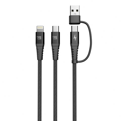 6-feet USB-A/USB-C to USB-C & Lightning - Black