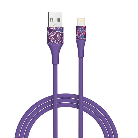 2-Pack Apple MFi Certified Braided Nylon USB to Lightning Cable - 4 Feet - Floral Purple Flowers