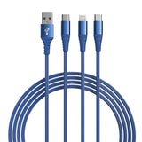 LAX 3-in-1 Apple Mfi Ceritifed Lightning and 2x USB-C Cable - 6ft - Dusty Blue