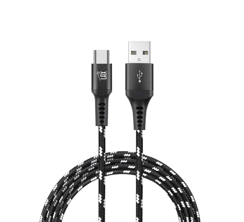 Braided Nylon USB-C Cable - 10 Feet - Black with Stripes