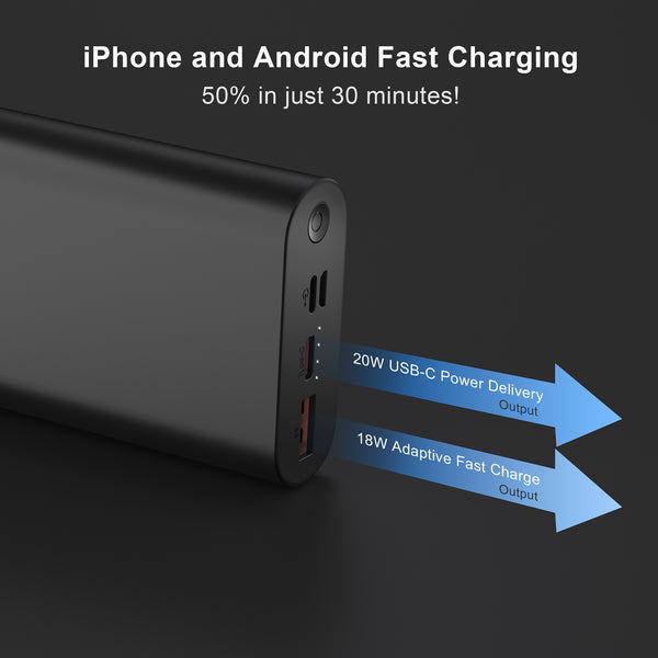 LAX Portable 22.5W Fast Charging Power Bank - 12,000 mAh Aluminum Batt ...